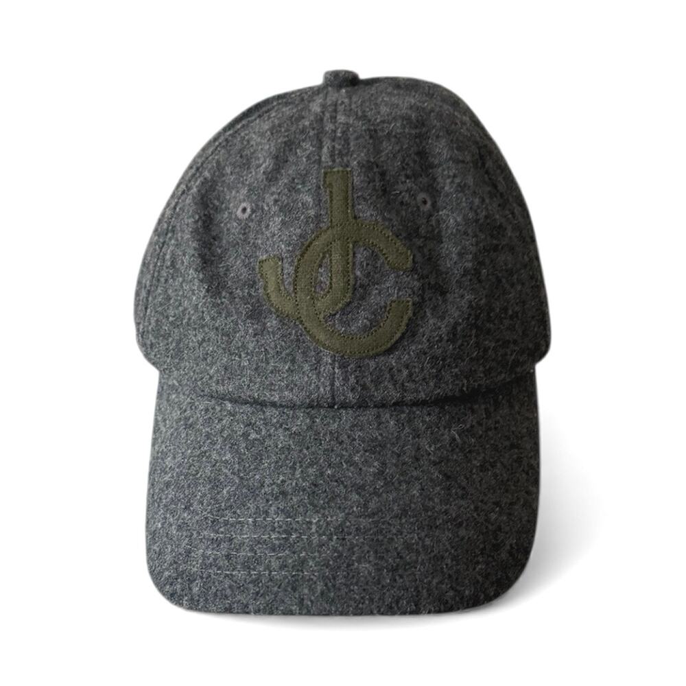 J. Crew Cap Hat Heathered Grey Wool Blend OS Embroidered Green JC Logo Academia